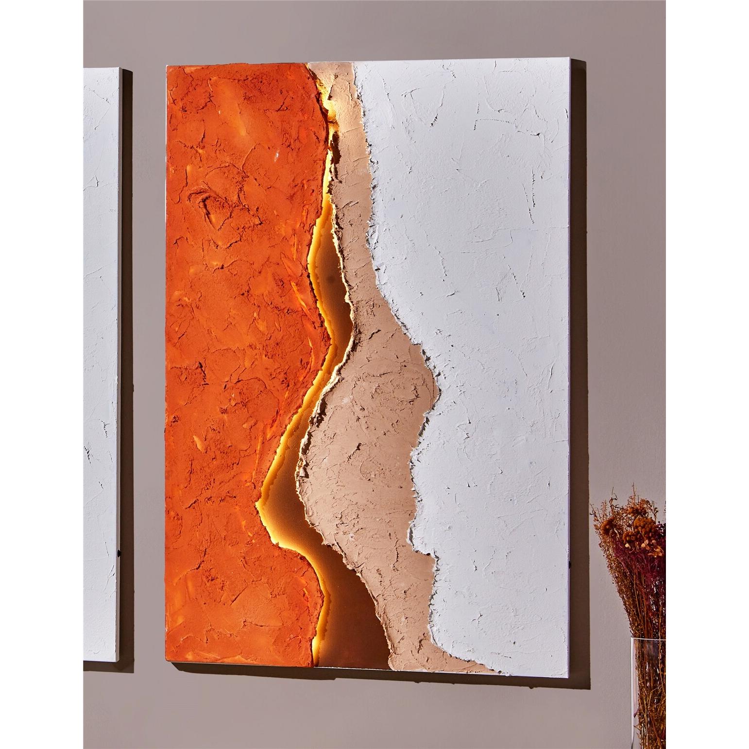 Oleo abstr. ondul. blanco y t.rojizos c/led 80x120 cms. 80x3x120 cms. El mejor complemento para tu hogar.
