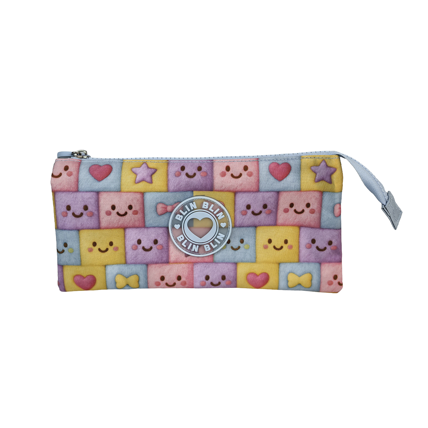 Estuche Triple Blin Blin Faces. Interior totalmente forrado. Detalle de logo en goma.