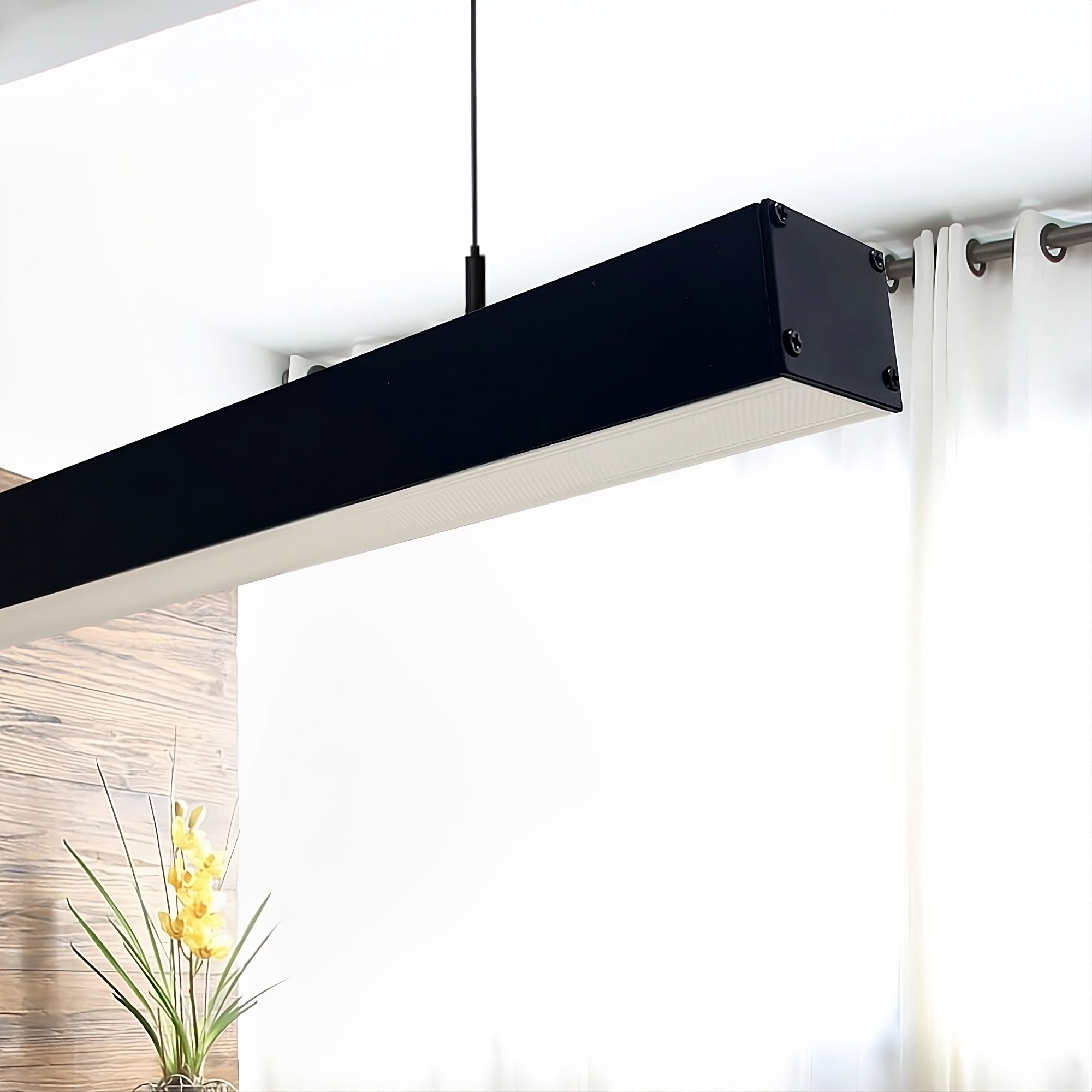 Lámpara Techo Lineal Negra POTSDAM 2M, 72W, Regleta + Colgante o en Superficie, Altura Regulable, Dimmable TRIAC, UGR17, Luz Seleccionable 4000K, 2700K y 6000K