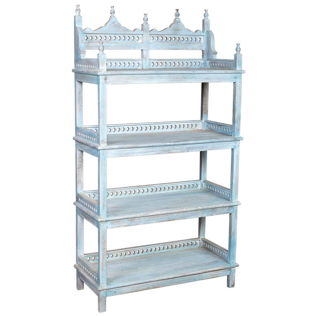 Wonderlust Deco - Estantería de madera tallada azul 90x40x166 cm Azul 90x40x166h cm