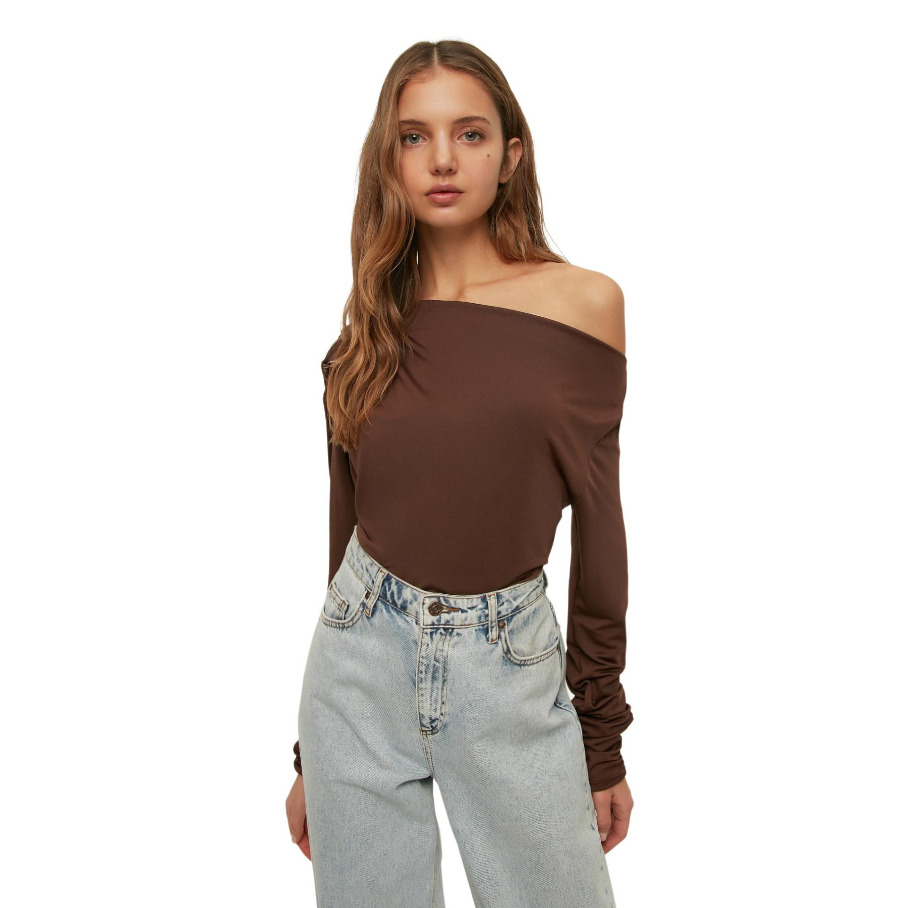 Trendyol Blusa De - Moda Actual Marrón Mujer Extra Pequeño