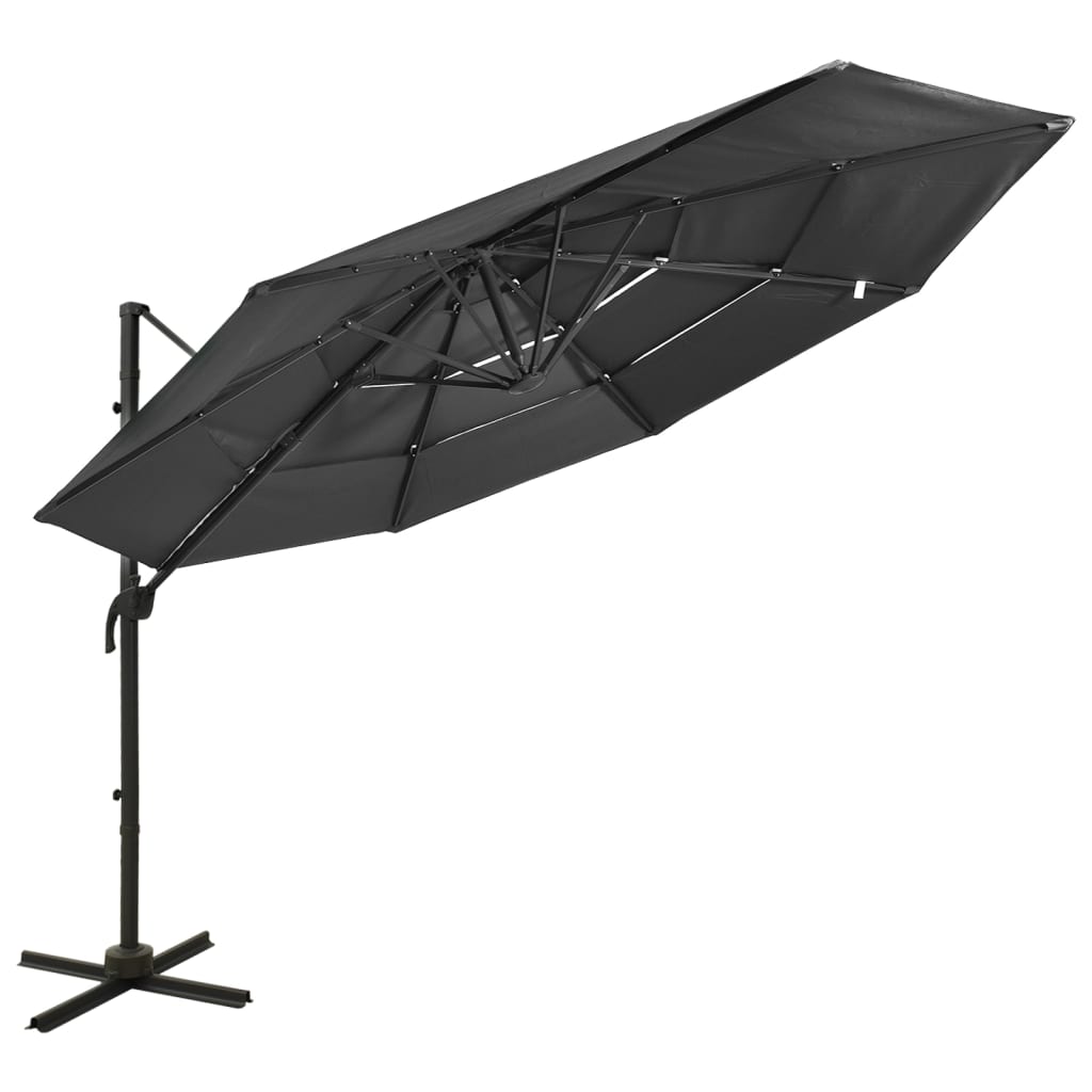 vidaXL Sombrilla jardín de 4 niveles palo de aluminio antracita 3x3 cm