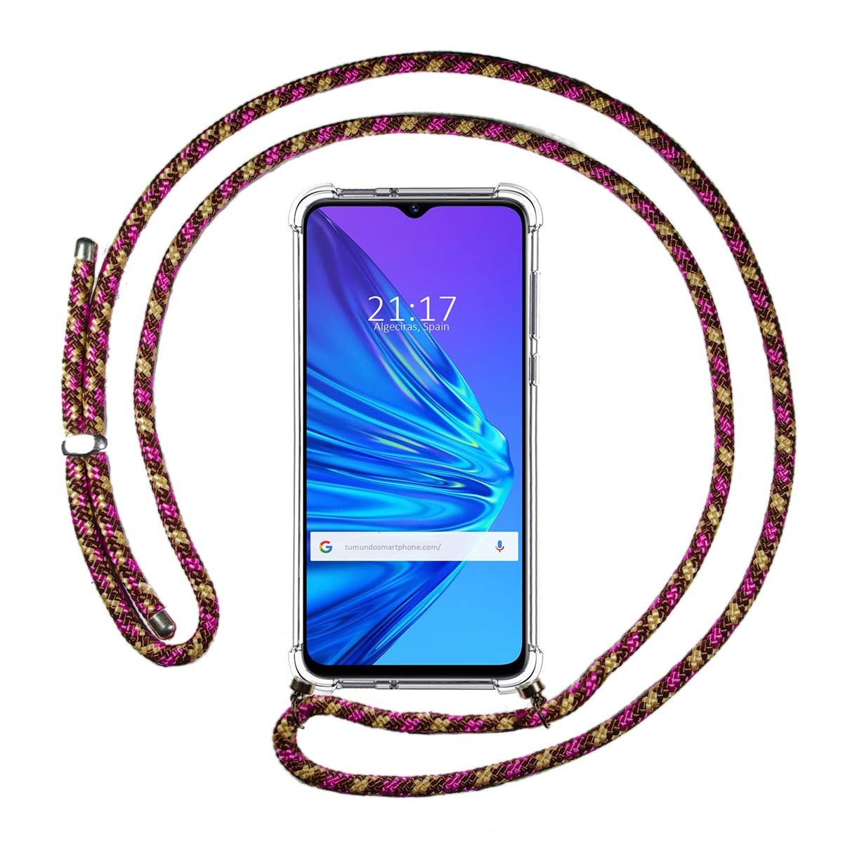 Tumundosmartphone Funda Colgante Transparente para Realme 5 / 5s / 5i / 6i con Cordon Rosa / Dorado