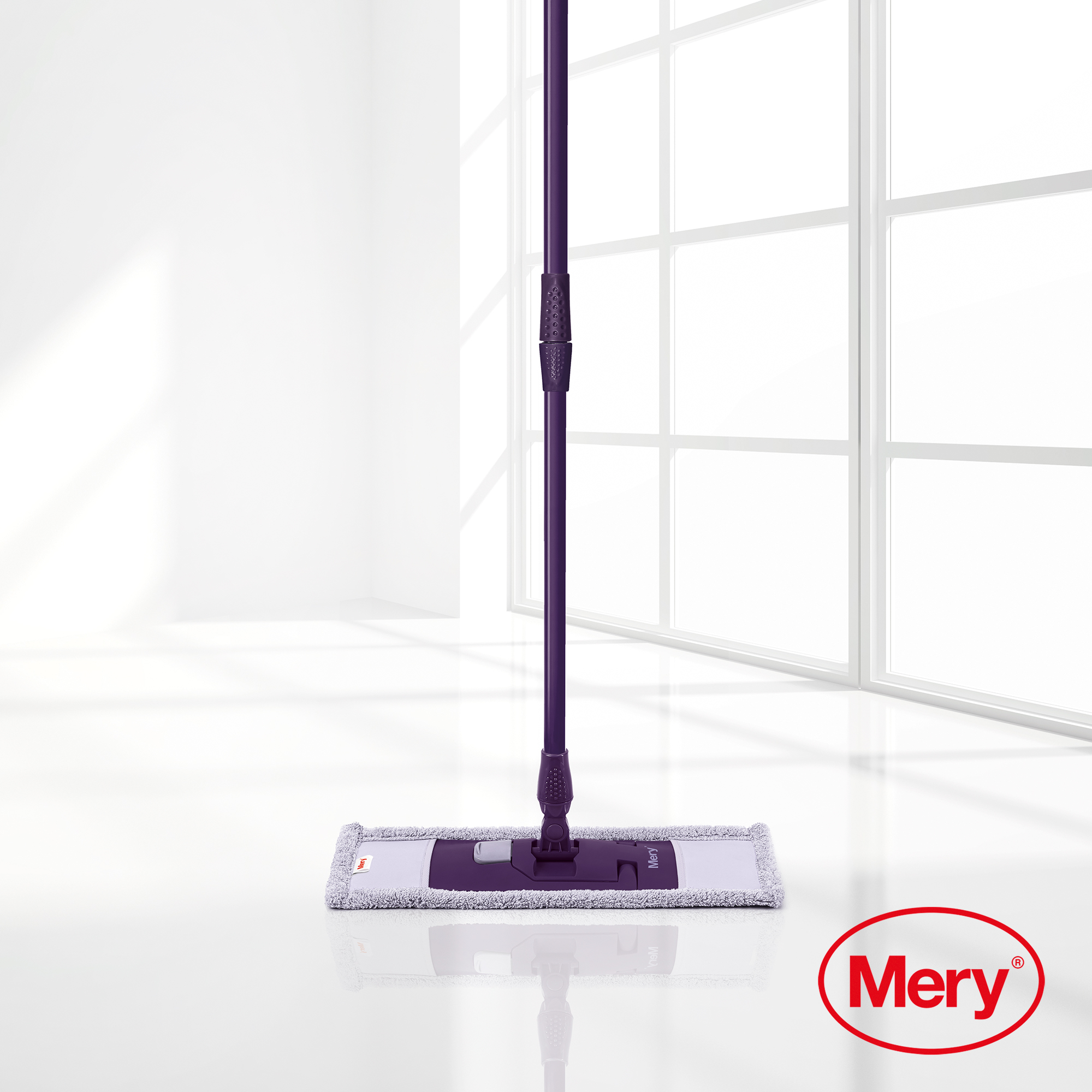Mery - Mopa Microfibra con Palo Telescópico, Atrapa Polvo Ecológico, Giro 360º - Morado y Lila - 140x45x15 cm