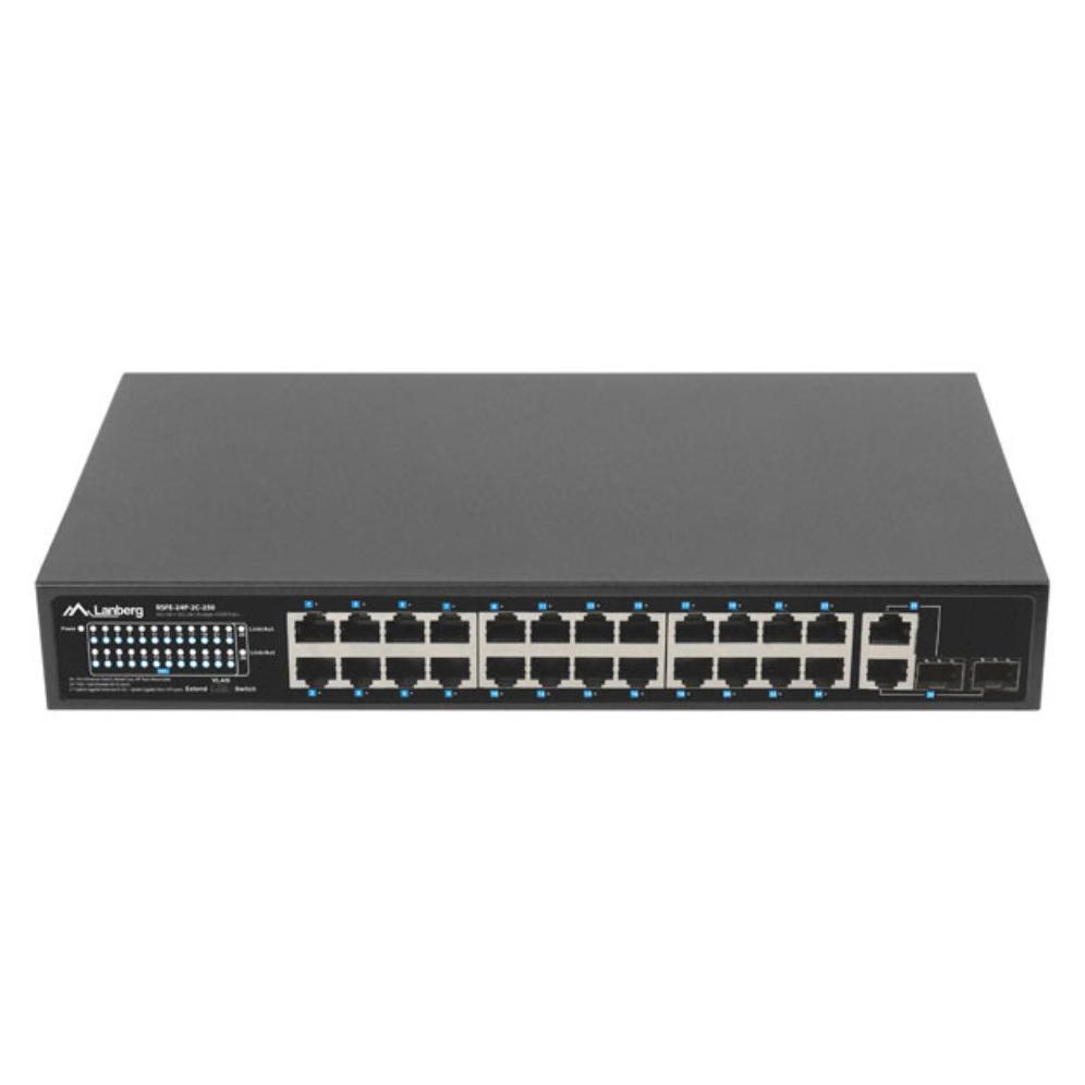 Lanberg RSFE-24P-2C-250 switch No administrado Gigabit Ethernet (10/100/1000) Energía sobre Ethernet (PoE) 1U Negro