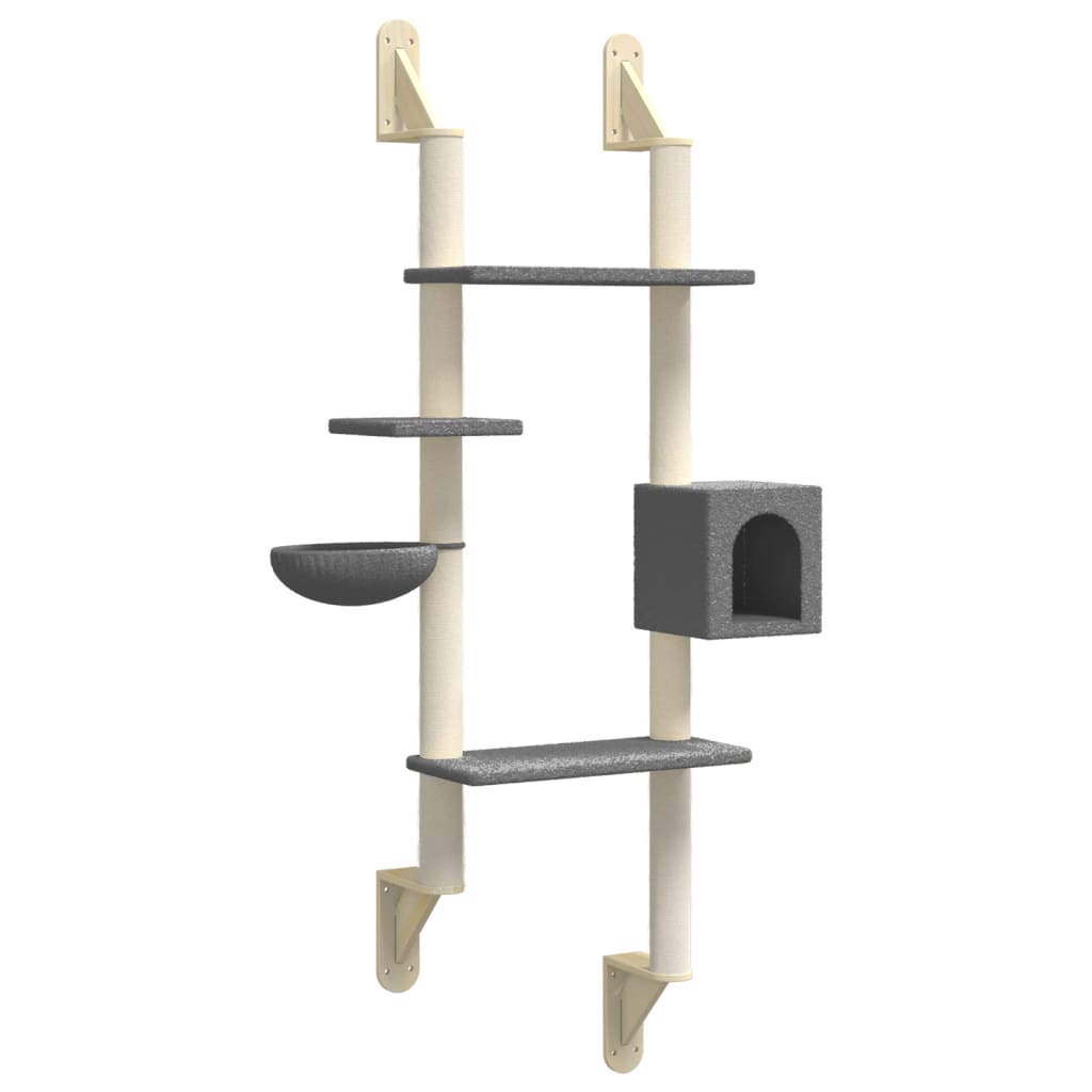 vidaXL Árbol rascador para gatos de pared 180 cm Color Crema,  Gris claro,  Gris oscuro y mas