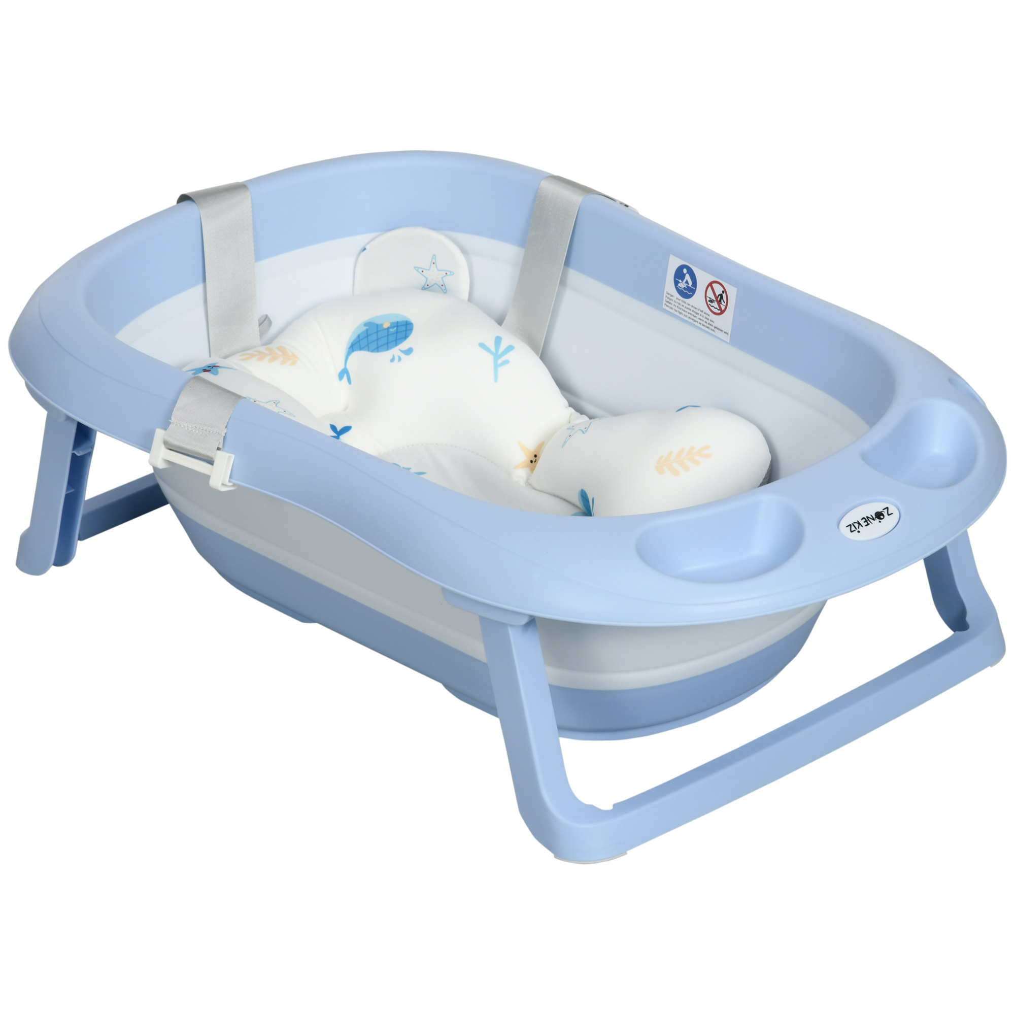 HOMCOM Bañera Plegable para Bebé Bañera Portátil para Niños con Patas  Antideslizantes 75,3x55,4x43 cm Amarillo y Azul