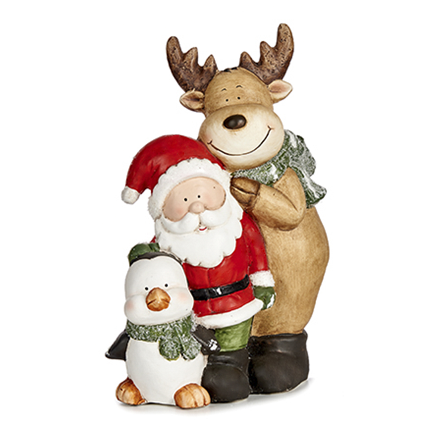 DAM. Figura navideña con reno, Santa Claus y pingüino. 20x12x38cm