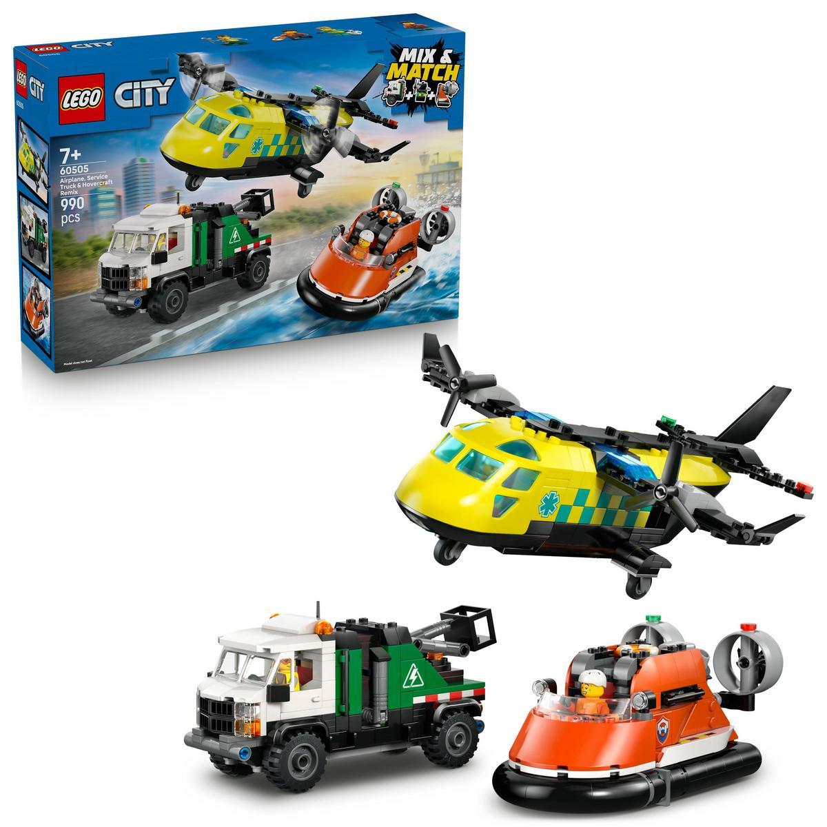 LEGO® 60505 City Remix: Avión, Camión Técnico y Aerodeslizador Juego con 3 Vehículos de Emergencia de Juguete para Niñas y Niños de 7 Años o más