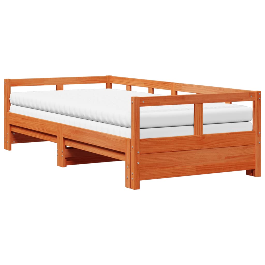 vidaXL Sofá cama nido con colchones madera maciza pino marrón 80x200cm