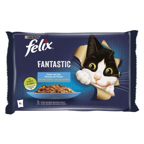 Felix Fantastic Festín Del Mar En Gelatina Para Gatos 4 X 85 Gr
