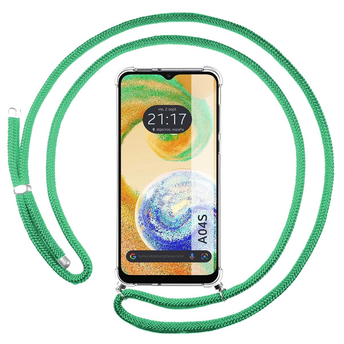 Tumundosmartphone Funda Transparente con Cordón Verde Agua para Samsung Galaxy A04s