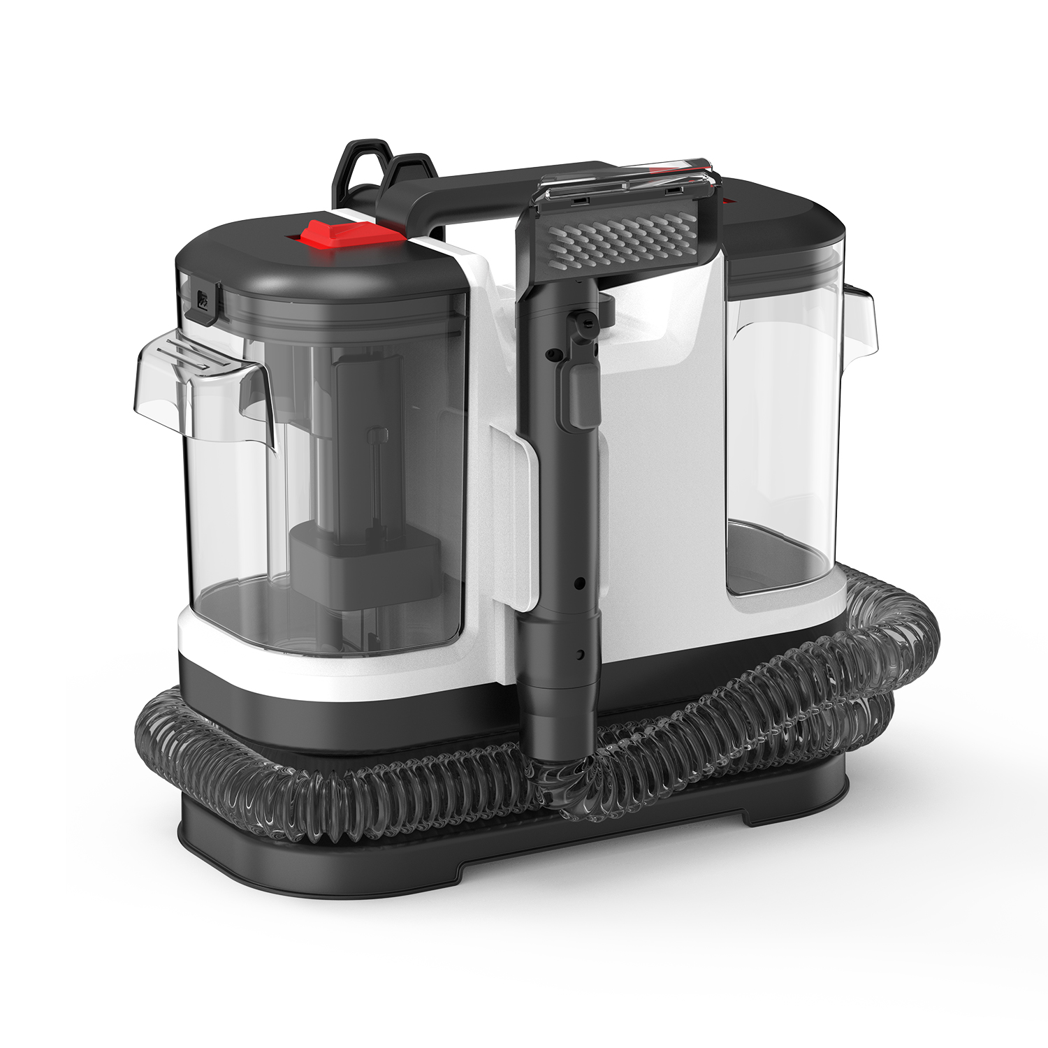 Limpiatapicerías Jocca con agua, 500W, depósito doble (1800ml limpio / 1300ml sucio), manguera 1,5m, elimina manchas, ácaros y bacterias en sofás, colchones, alfombras, cortinas. Compacto, potente y fácil de usar. Radio de limpieza 5 m.