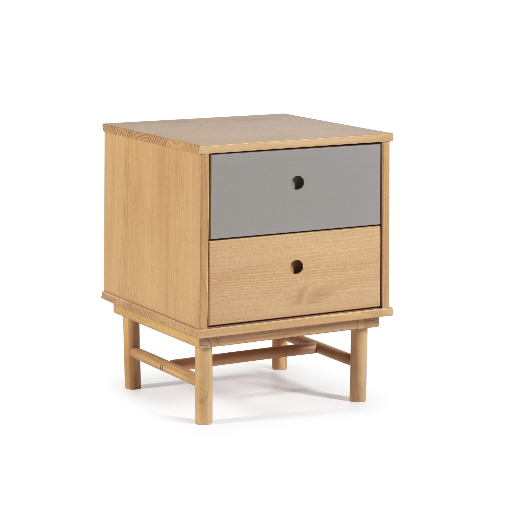 VS Venta-Stock Mesita Magnus 2C Roble/Gris - Madera Maciza - Cajones con Guías Metálicas