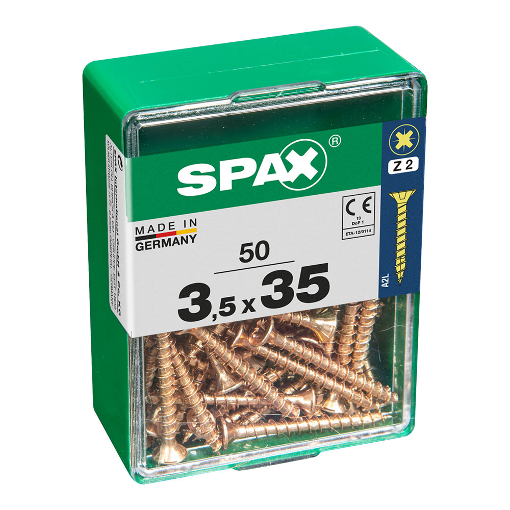 Caja 50 uds. tornillo madera spax cab. plana yellox 3,5x35mm spax