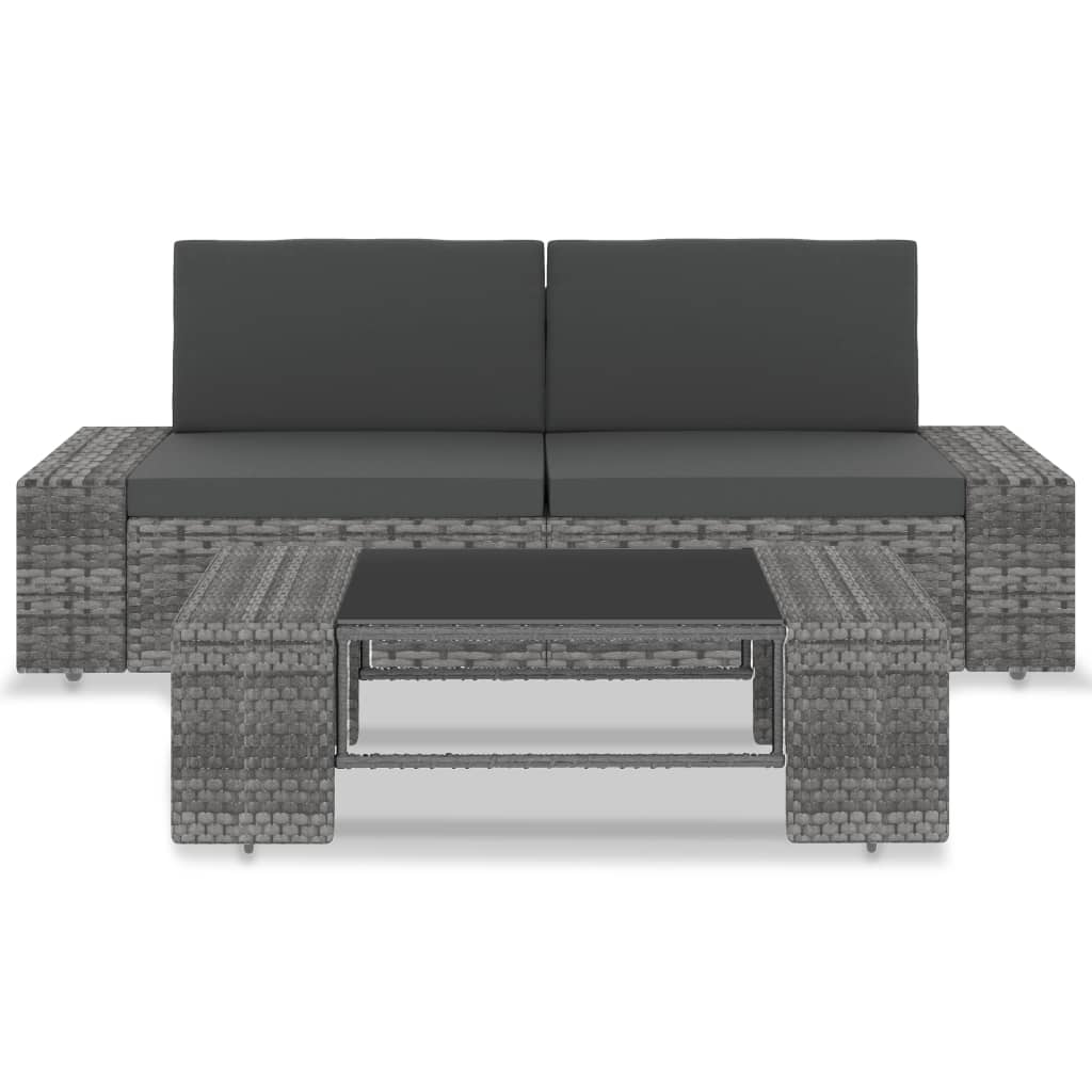 Vidaxl Juego de Muebles de Jardín 3 Piezas Ratán Sintético Negro, Marrón, Gris