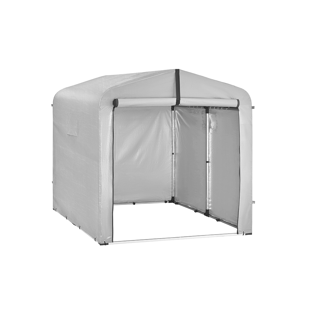 SoBuy Cobertizo portátil para bicicletas gris con puerta enrollable, lona PE y estructura de aluminio | 219×159×165 cm