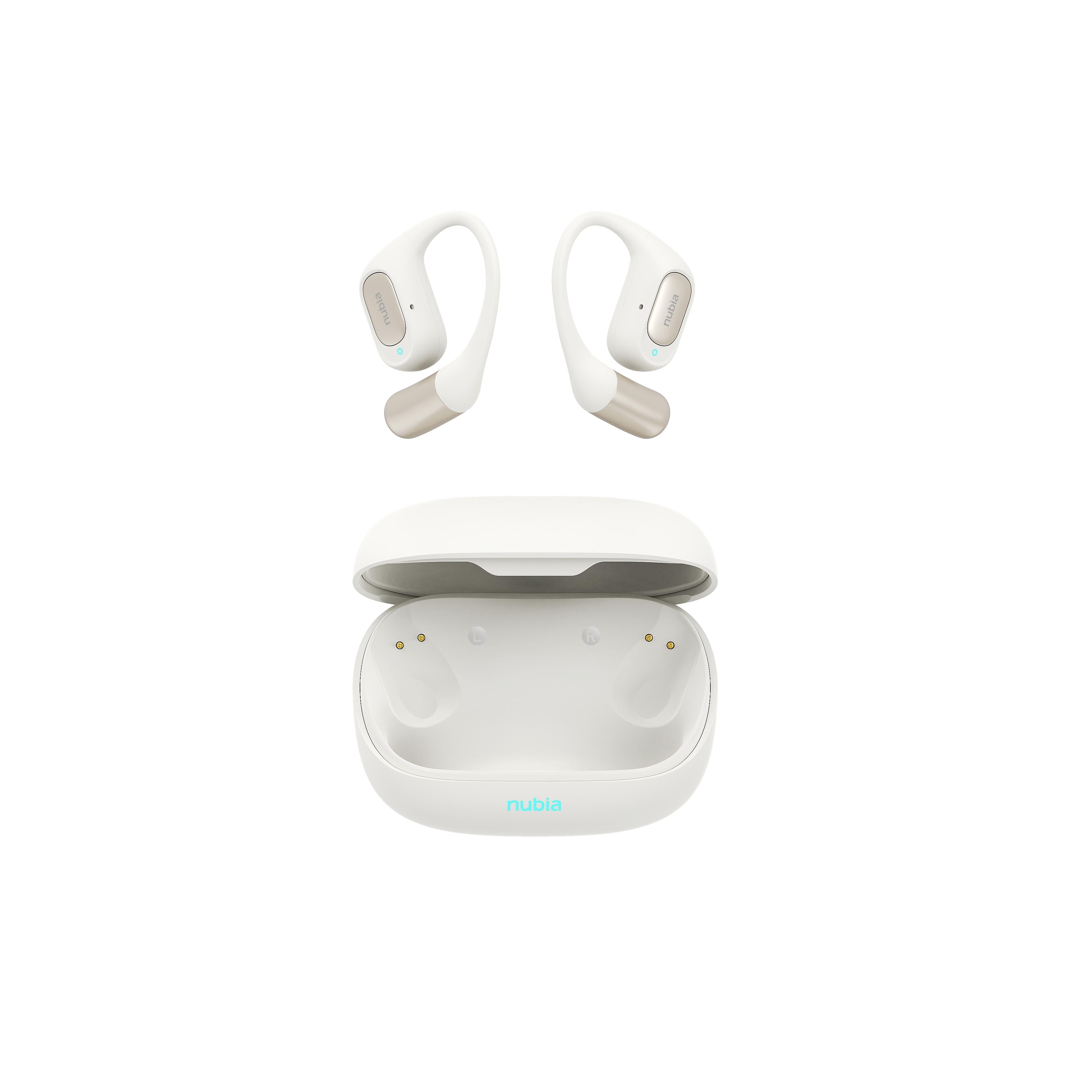 ZTE Nubia LiveFlip, Auriculares Inalámbricos Open-Ear, Bluetooth 5.4, Traducción Simultánea, hasta 70 Horas Autonomía, Resistencia al Agua IPX4, Compatibilidad Universal, Cancelación Ruido, Blancos
