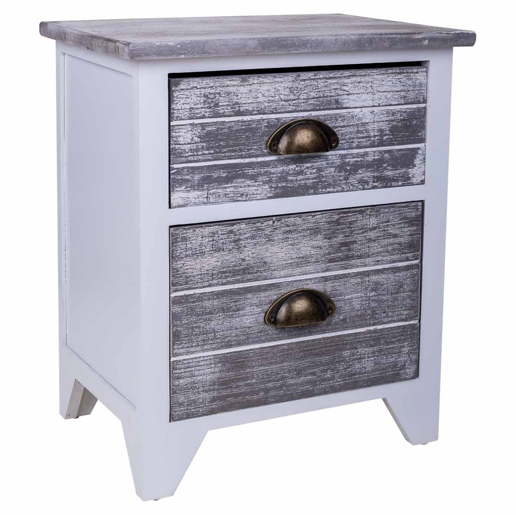 WANDERLUST DECO Mesita de Noche de Madera Blanca con 2 Cajones y Diseño Moderno 38x28x45h Cm