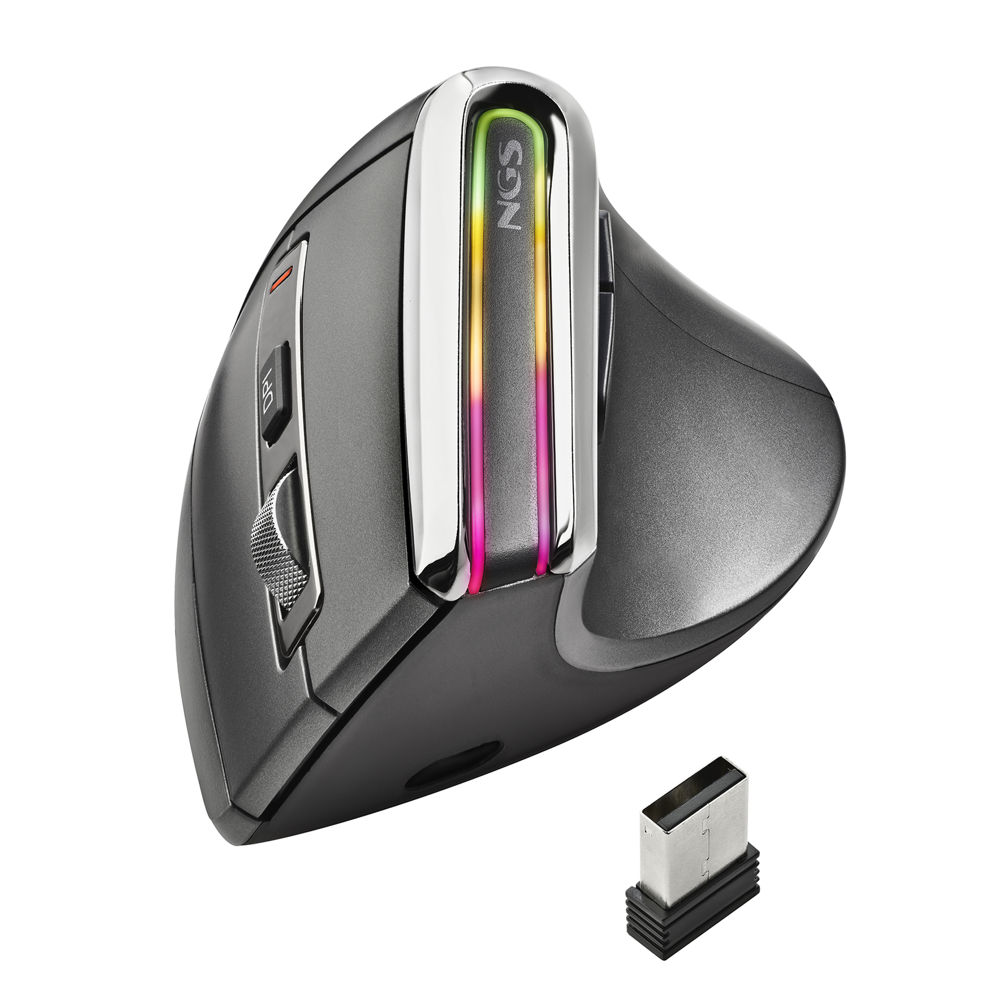 NGS EVOKARMA: Ratón Ergonómico Vertical, Inalámbrico, con conexión multimodo y luces Led. Silencioso. Diestros.