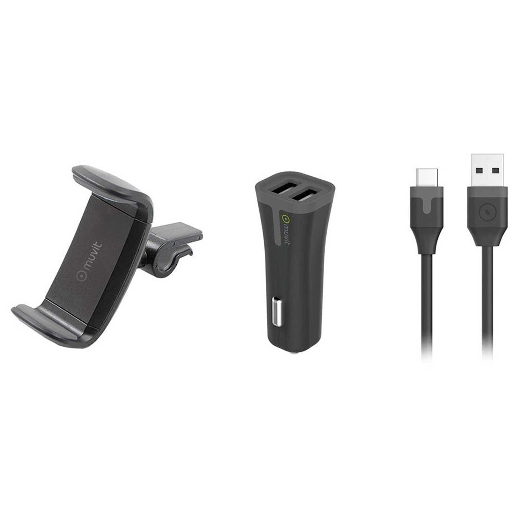 Muvit - muvit Energy Pack / Cargador coche USB-C + Soporte smartphone