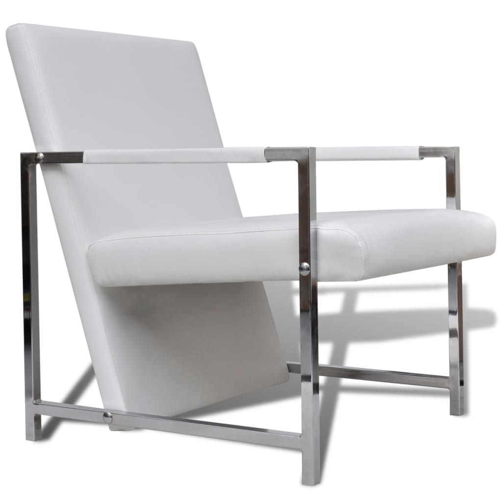 vidaXL Sillón con patas cromadas cuero sintético Negro, Blanco, Sillon Dormitorio Sillon Comodos Silla Relax Sillón Sofá