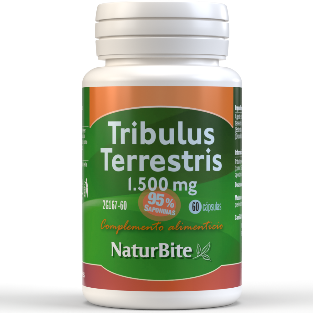 Naturbite - NaturBite Tribulus Terrestris, 1500mg 95% Saponinas - 60 cápsulas. Usado tradicionalmente por hombres también funciona en mujeres. Puede ayudar a la recuperación muscular, resistencia y fatiga. Una ayuda efectiva para el hombre