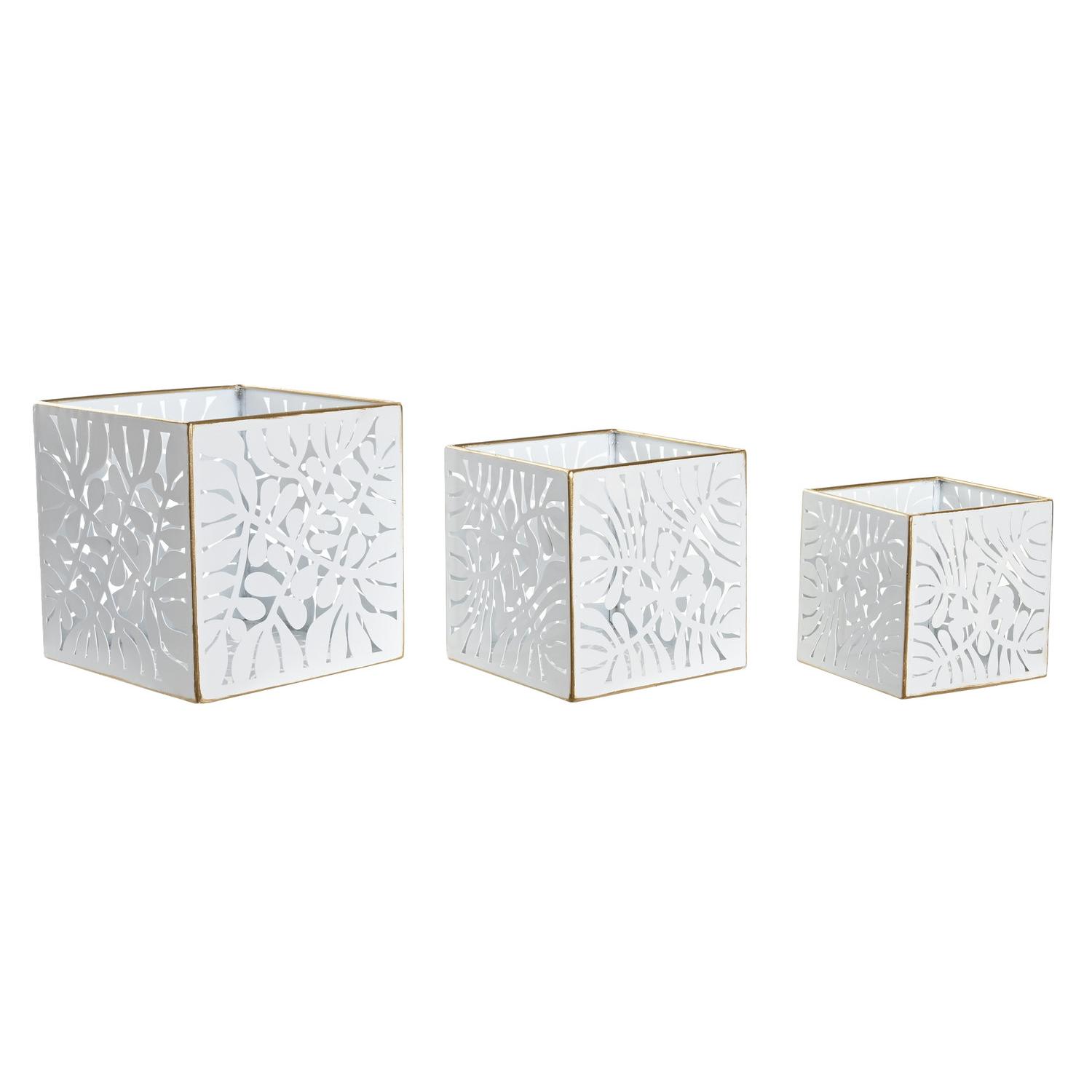 MACETERO SET 3 METAL 15X15X15 HOJAS BLANCO FIJALO MB206538