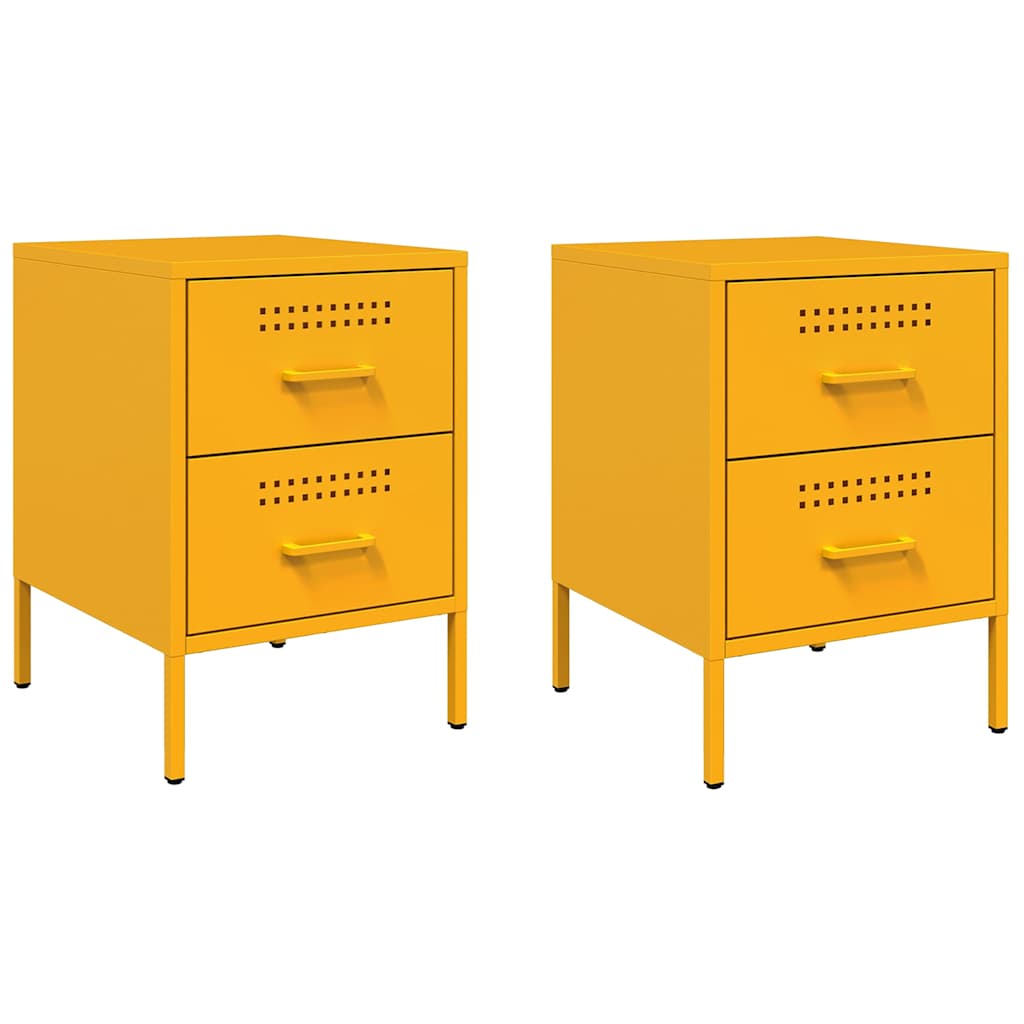 vidaXL Mesitas de noche 2 uds acero amarillo mostaza 36x39x50,5 cm