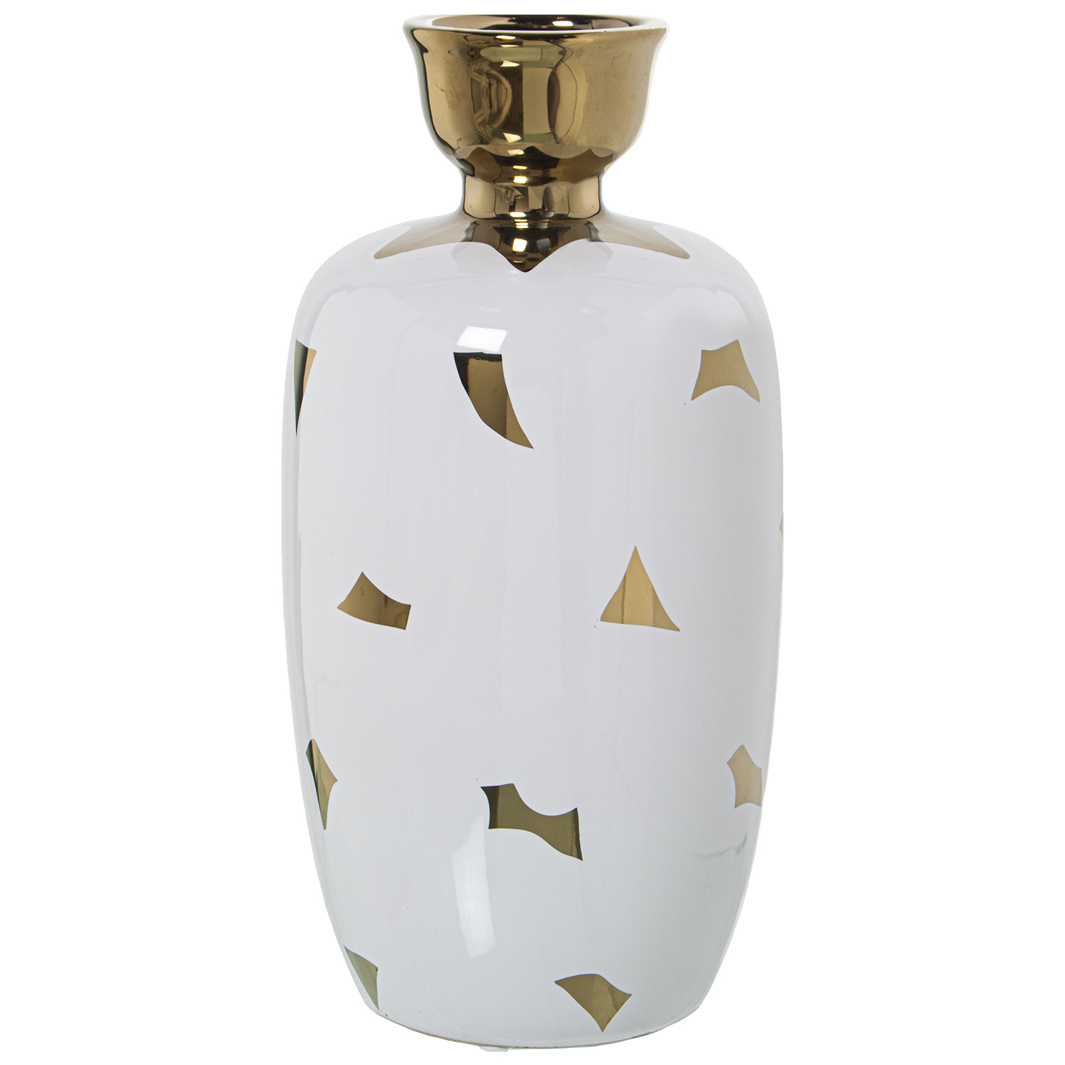 Jarron ceramica blanco, oro 14x28cm