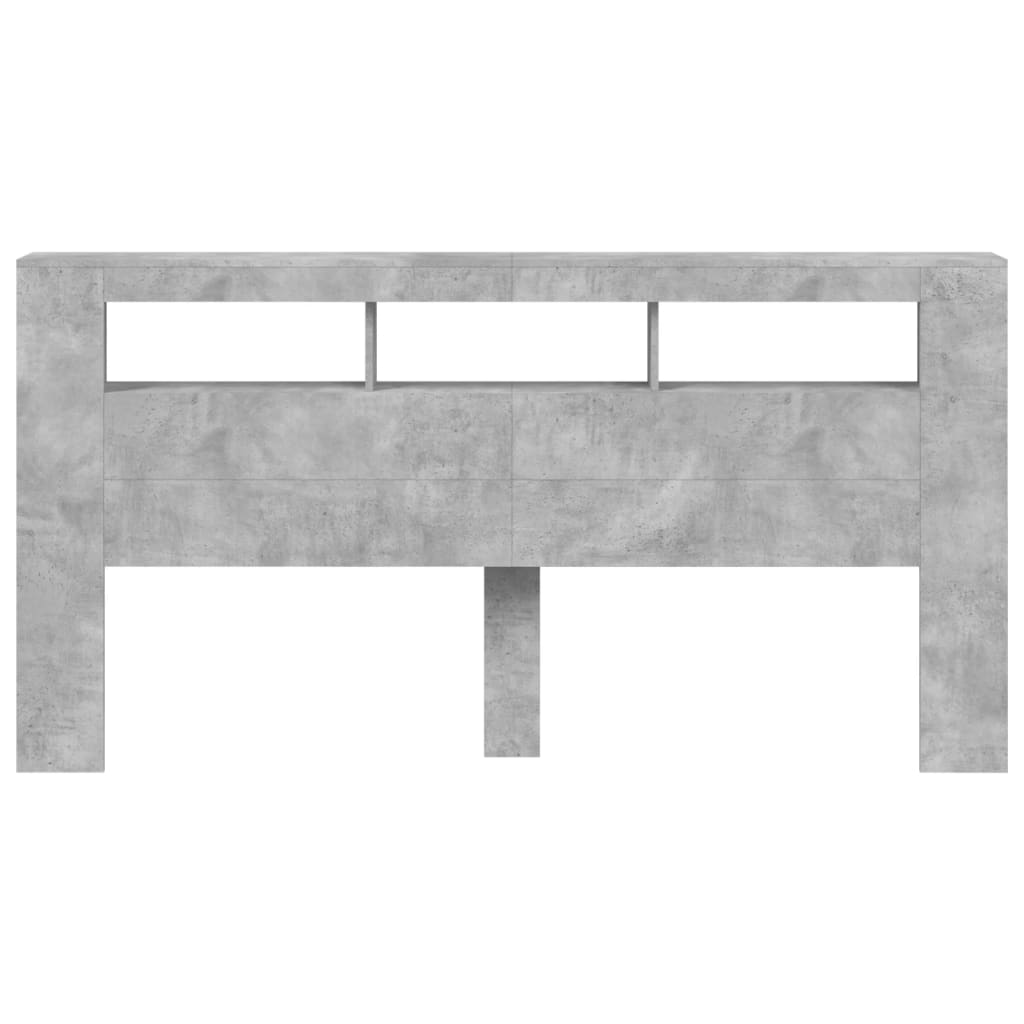 vidaXL Cabecero LED madera ingeniería gris hormigón 200x18,5x103,5 cm