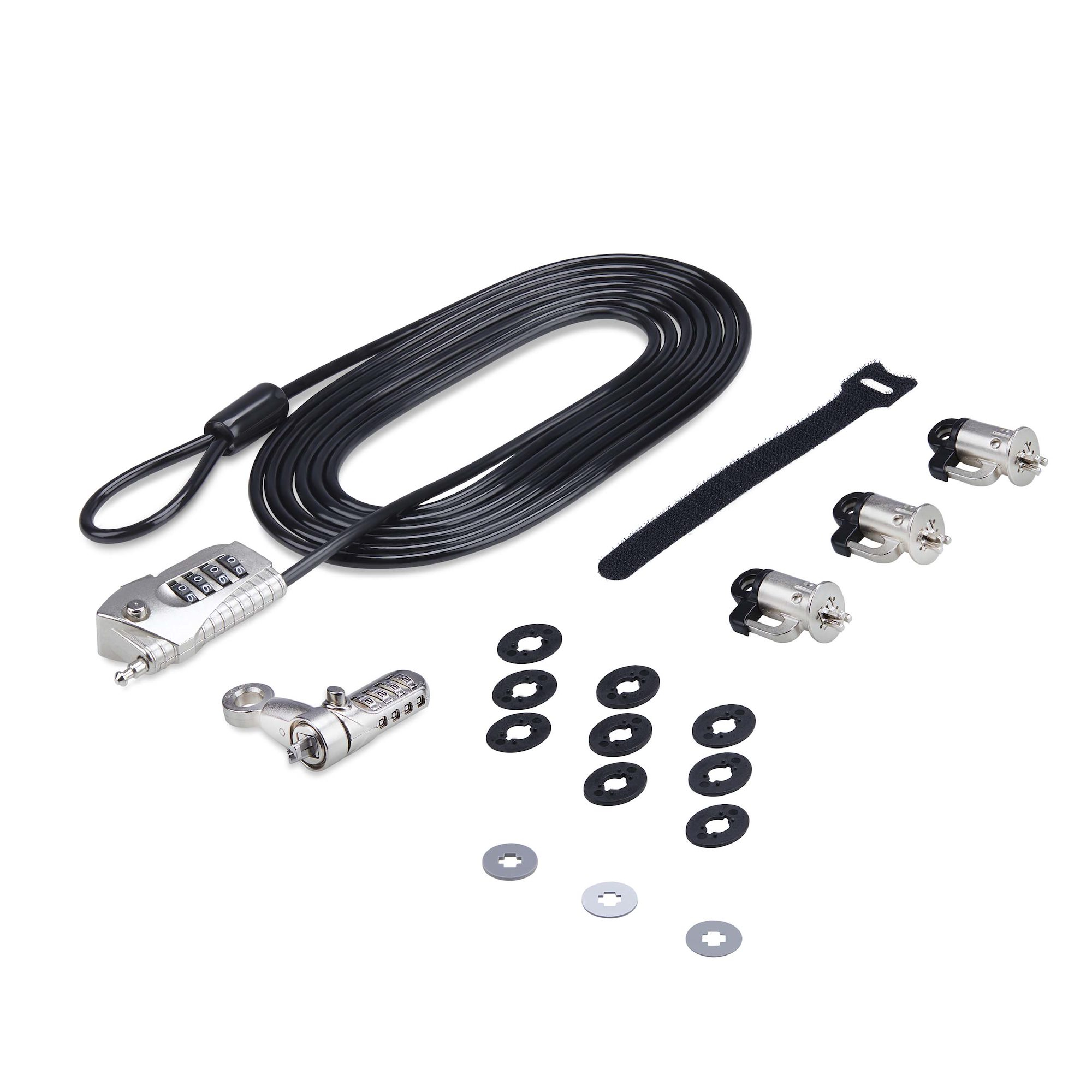StarTech.com Juego de Candado para Ordenador de Sobremesa o Portátil y Periféricos - Cable de 3m de Acero - Candado Antirrobo - K-Slot - para 3 Dispositivos - Candado de Combinación