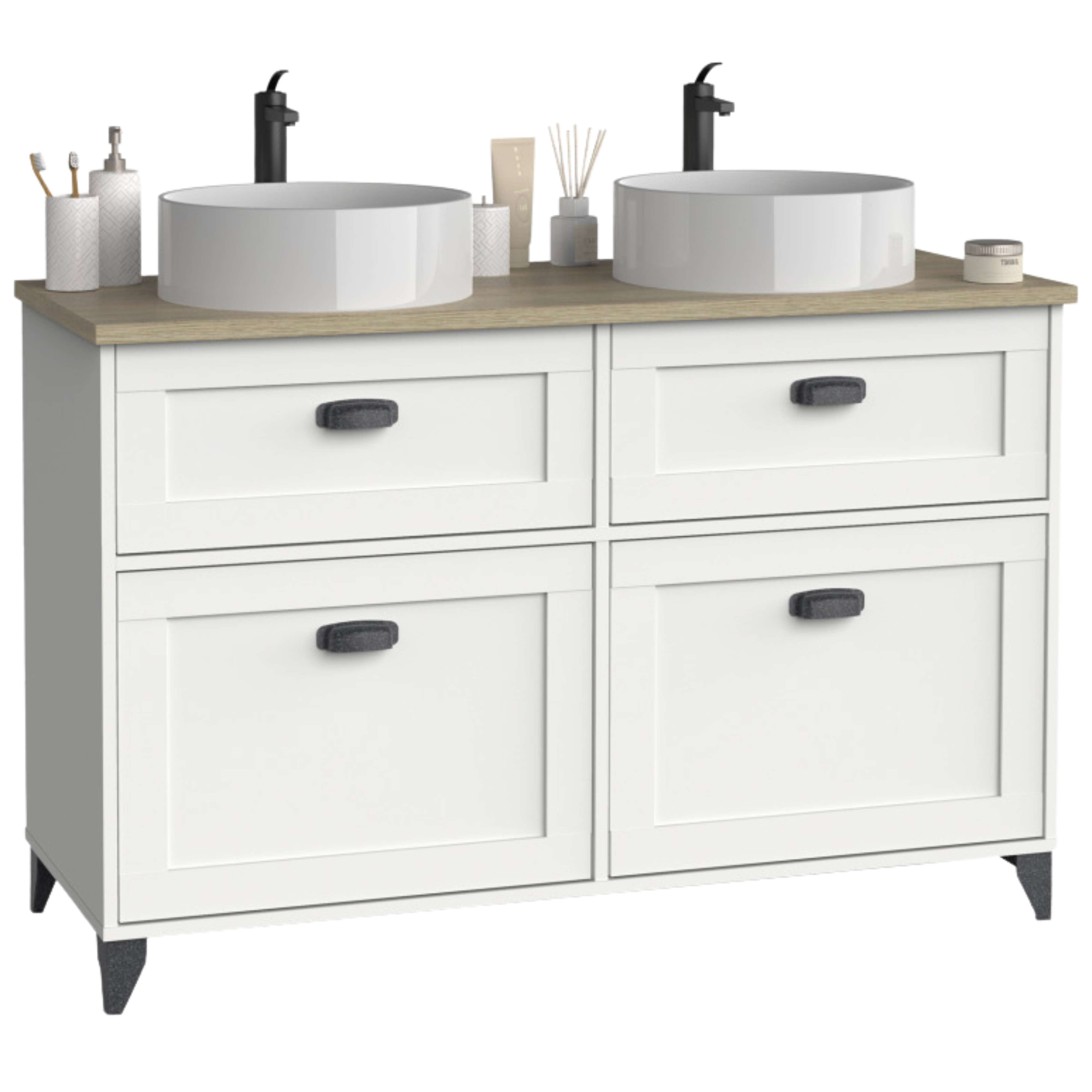 Miroytengo Mueble de Baño Doble Toscana 2 Cajones y 2 Puertas Sin Lavabo 120cm Blanco y Roble Cambrian