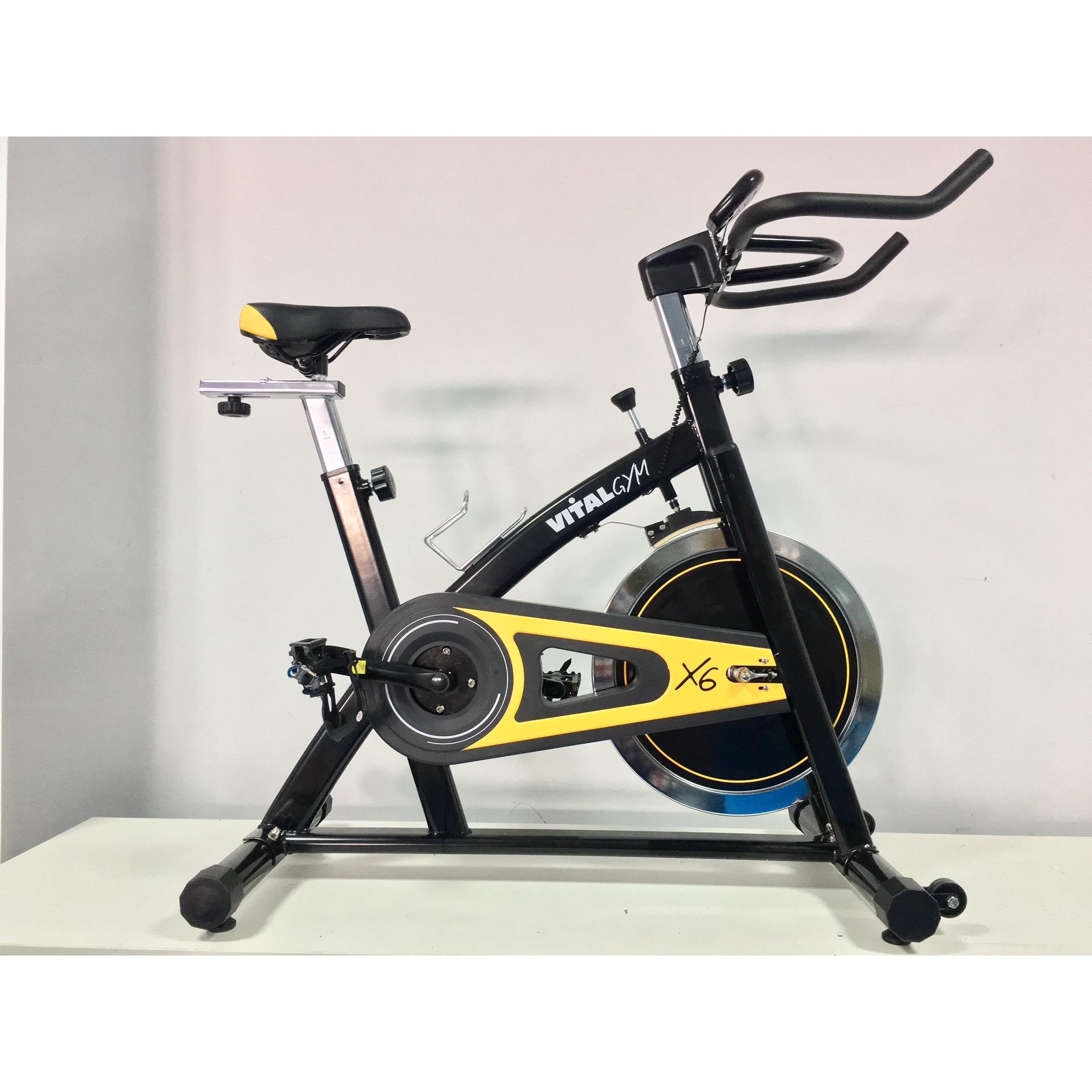 Vitalgym Bicicleta de Gimnasia Ciclo Indoor X6 Negra y Amarilla - Volante de Inercia 13 Kg