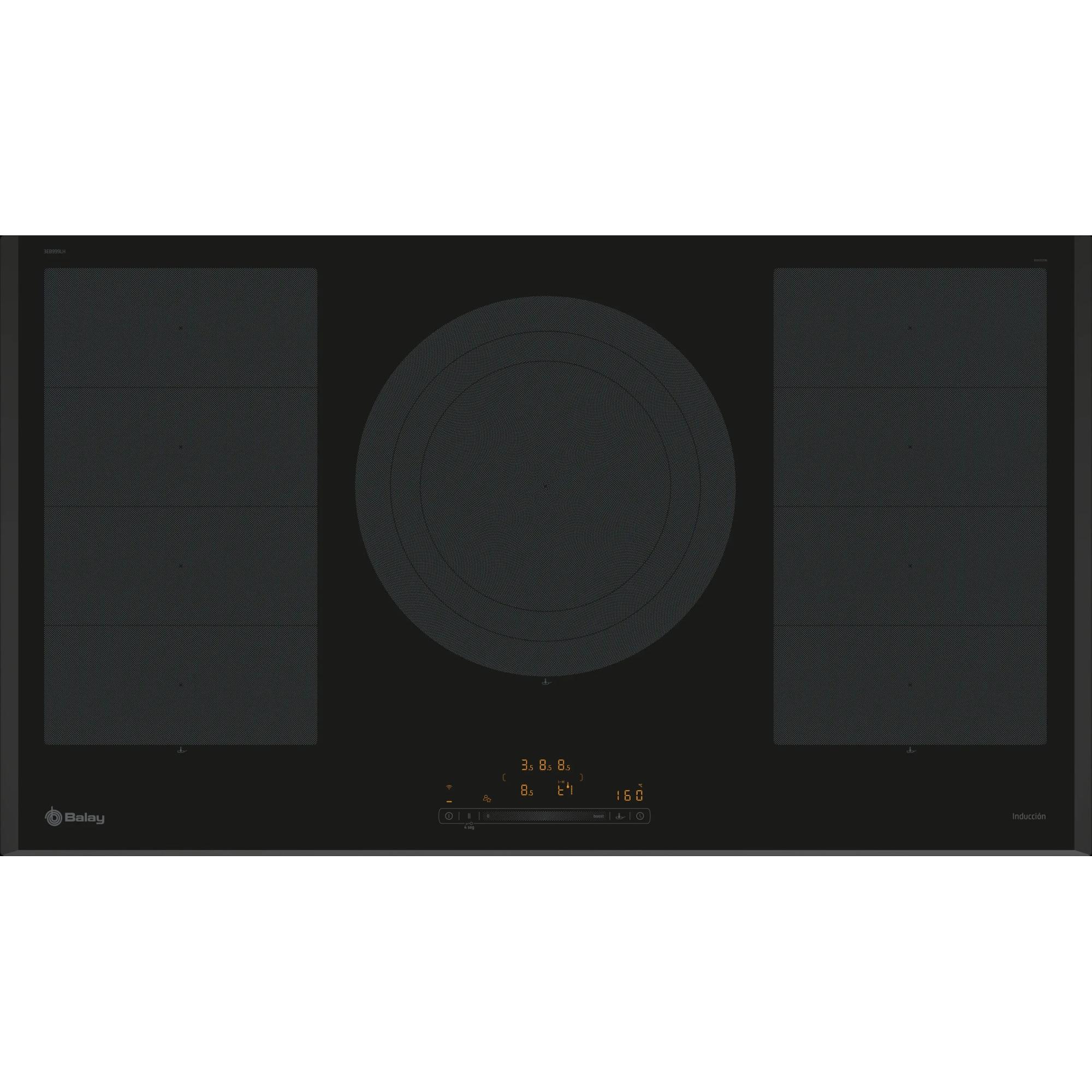 Placa de Inducción Flex 90cm BALAY 3EB999LH  | 5 posiciones, Zona triple Zonas, Fuego 32cm, 11100W, Negro, con Control de temperatura, Home Connect, Control Deslizante