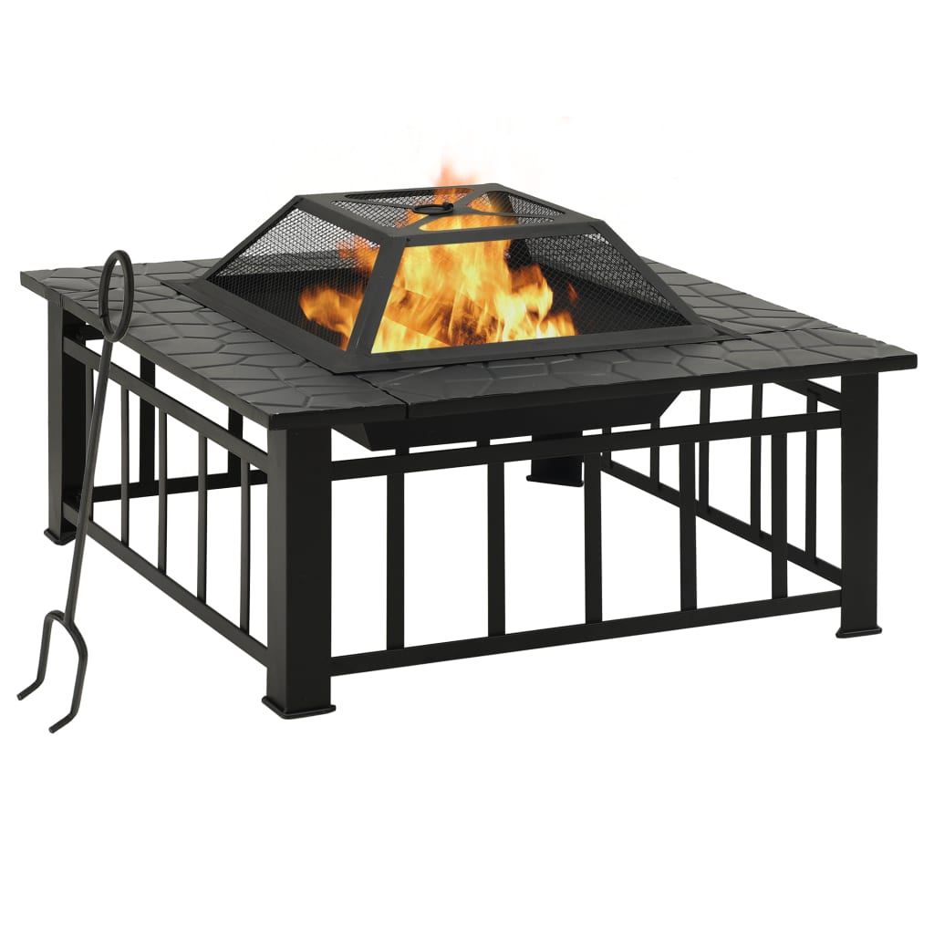 vidaXL Brasero con atizador acero 79x79x46,5 cm