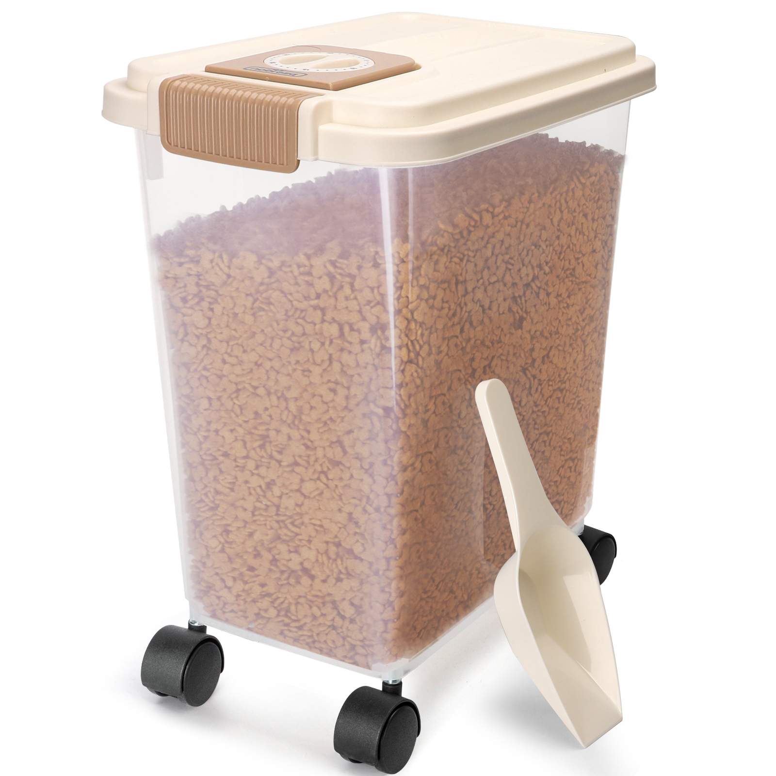Nobleza Contenedor de Pienso para Mascotas 20L/40L, con Ruedas, Tapa Abatible, Cuchara y Marcador de Fecha, Caja Hermética Transparente para Perros y Gatos