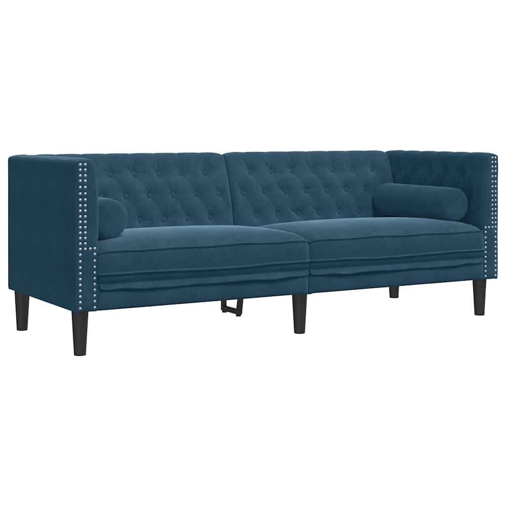 vidaXL Sofá Chesterfield 3 plazas con cojines terciopelo azul