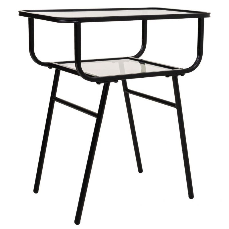 Mesita De Noche De Metal Y Cristal Con 1 Balda Gris 35x60x65,5cm, El mejor complemento para tu hogar