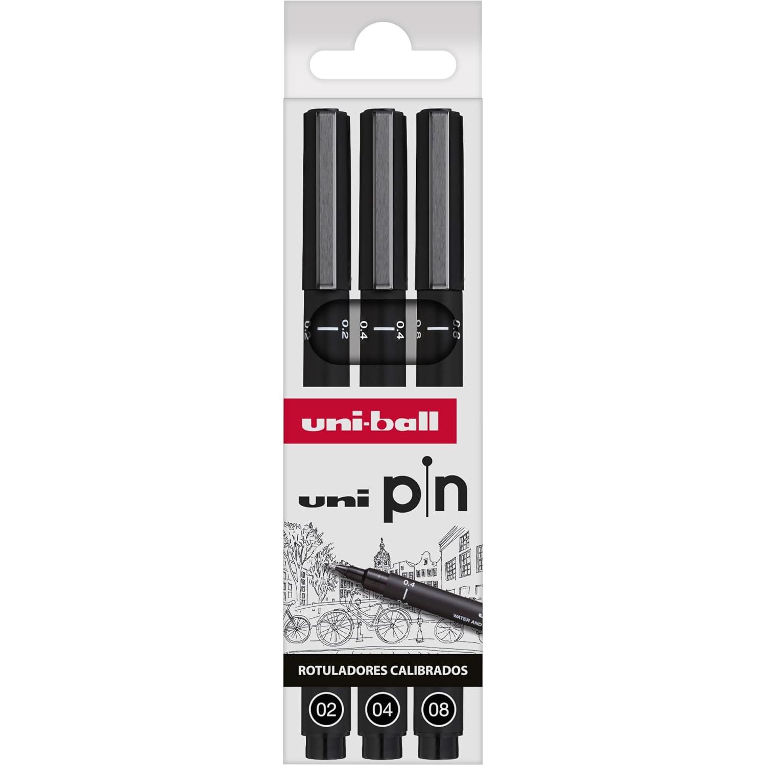Uni-Ball - Pack de 3 rotuladores calibrados, para dibujo , calibrados 02-04-08