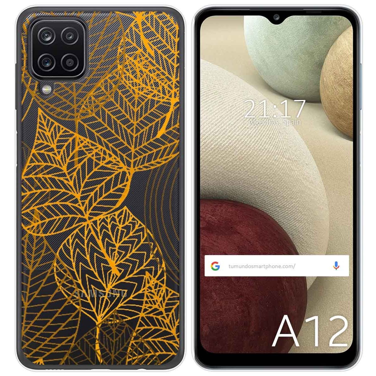 Tumundosmartphone Funda Gel Transparente para Samsung Galaxy A12 / M12 diseño Hojas Dibujos