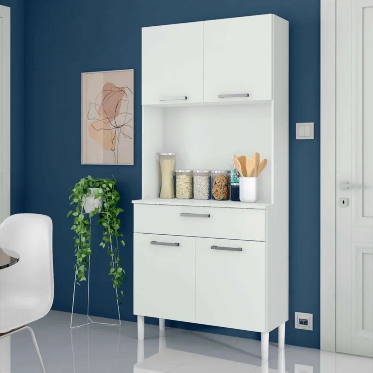 Armario auxiliar Musua 2 armarios + cajón + compartimento blanco 180x80x36 cm