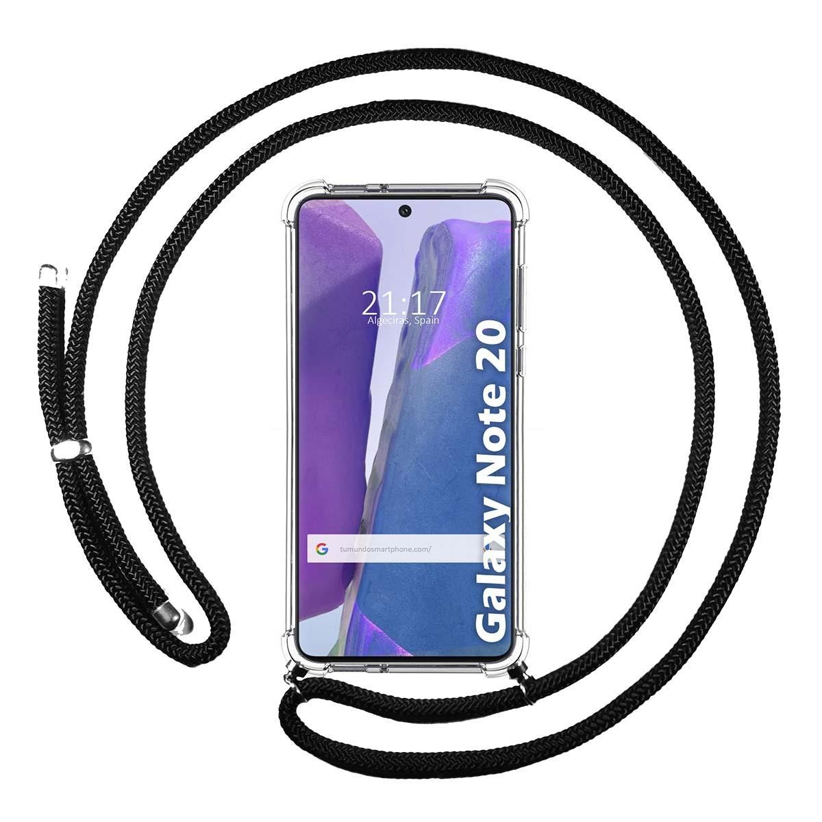Tumundosmartphone Funda Colgante Transparente para Samsung Galaxy Note 20 con Cordon Negro