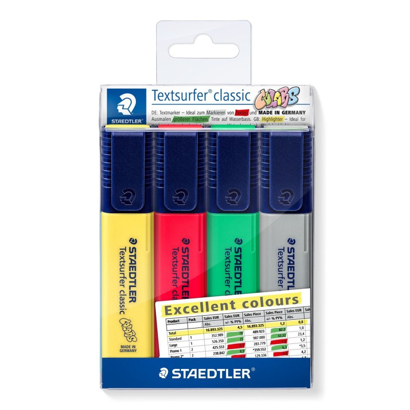 Staedtler - 364 CWP4-X marcador 4 pieza(s) Punta de cincel Verde, Gris, Rojo, Amarillo 364 CWP4-X
