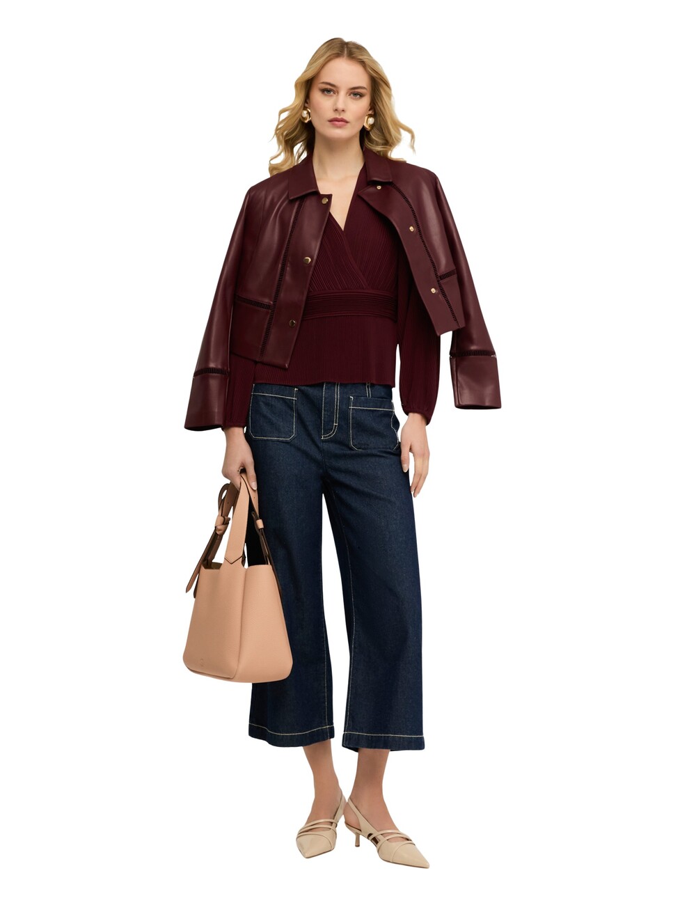 Motivi - Jeans cropped wide leg con costuras en contraste
