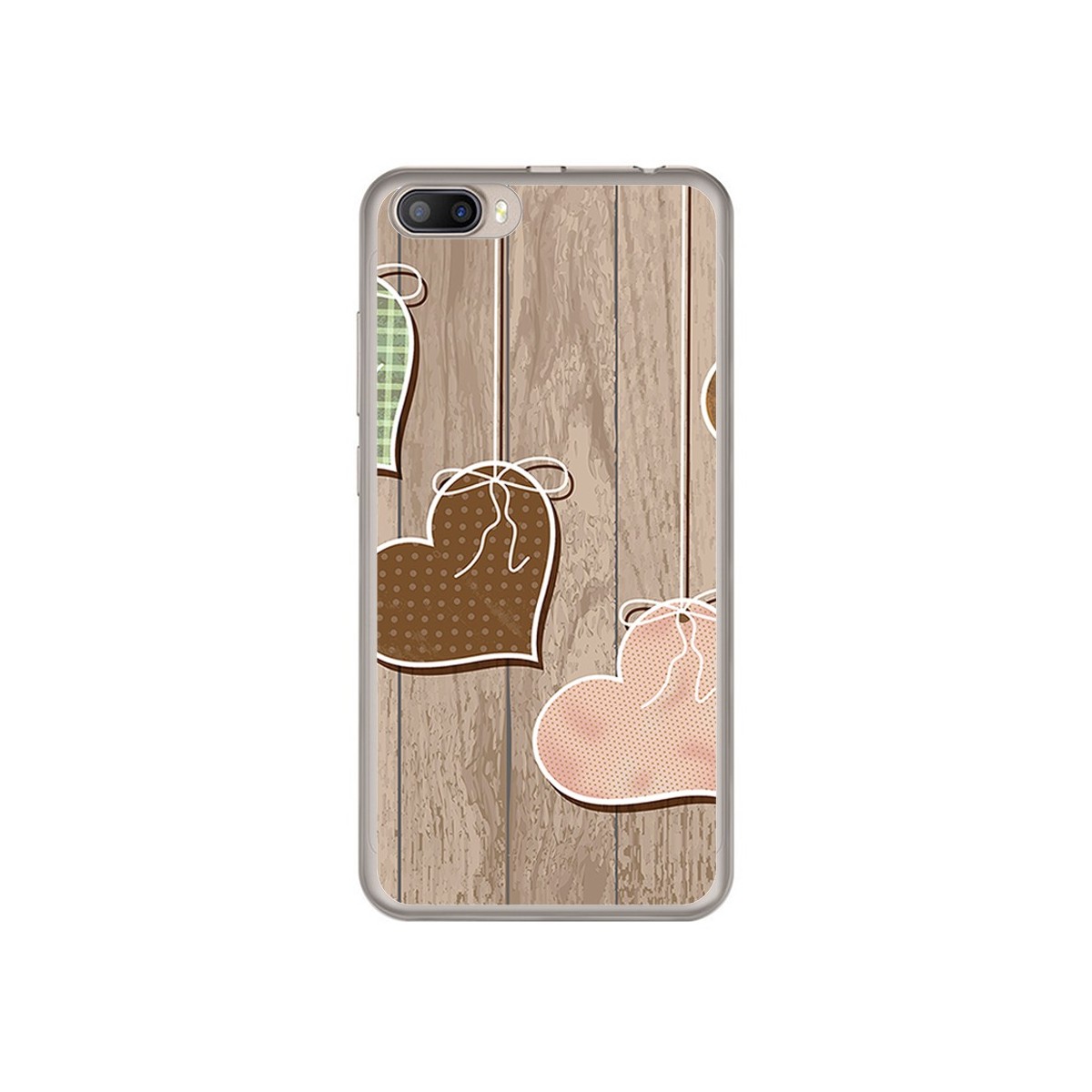Tumundosmartphone Funda Gel Tpu para Doogee Shoot 2 Diseño Corazones Madera Dibujos