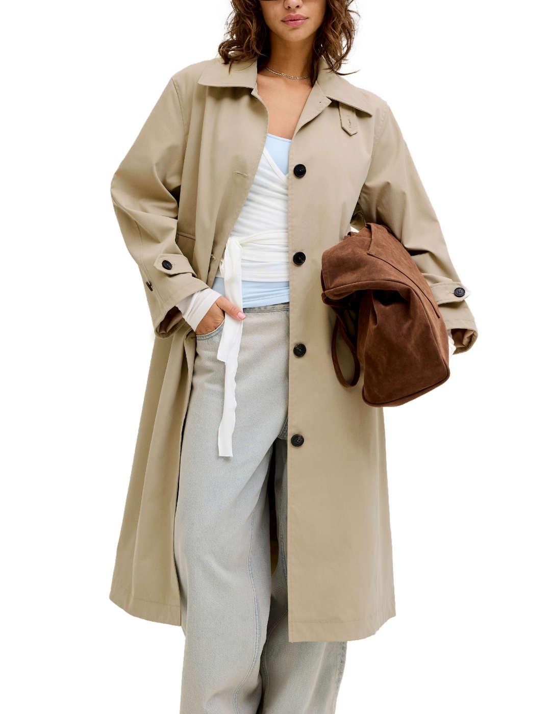 Gabardina JJXX Skyla beige larga regular para mujer