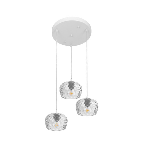 FABRILAMP Plafon Estela 3xe27 Blanco Regx36x36 Cm C/tulipas Cristal Tallado Transparente