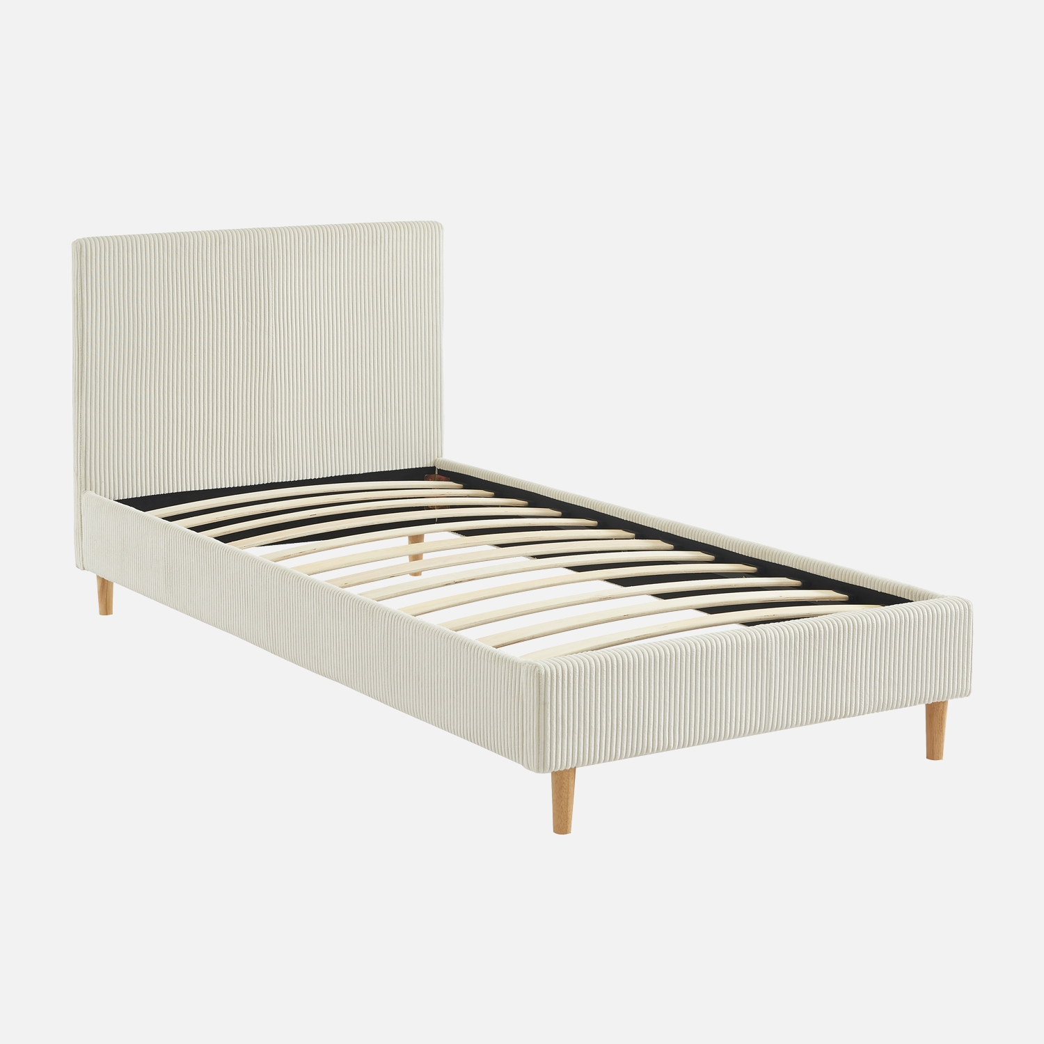 sweeek - Cama con somier y cabecero 90x190cm, acabado en pana fina , Marlon , 202x96x88