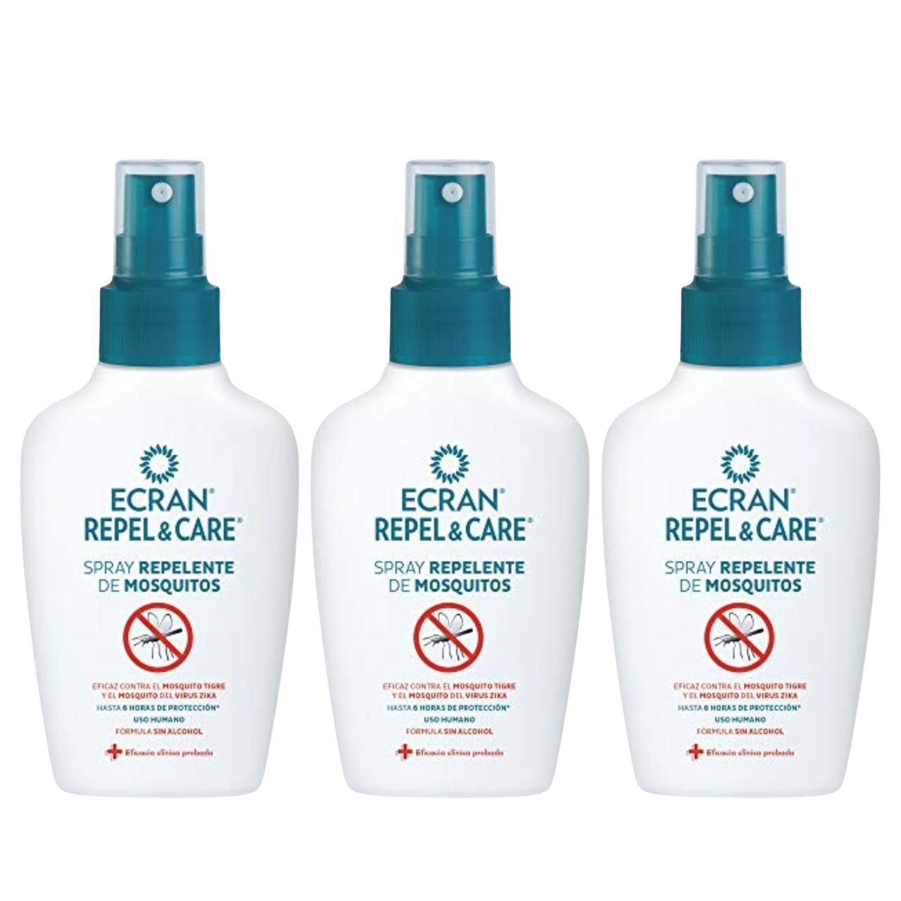 Ecran Repel Care, Spray Repelente de Mosquitos sin Alcohol - Spray Antimosquitos con Hasta 6 Horas de Protección - Ideal para Toda la Familia - Formato Viaje de 100 ml - Pack de 3 x 100 ml